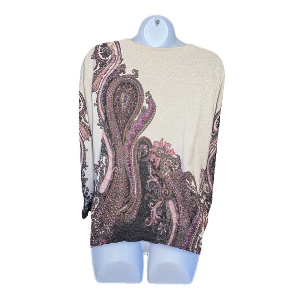 Chico's Metallic Paisley Knit Sweater Top Women's Size 1 Medium Cream Purple - Picture 3 of 11